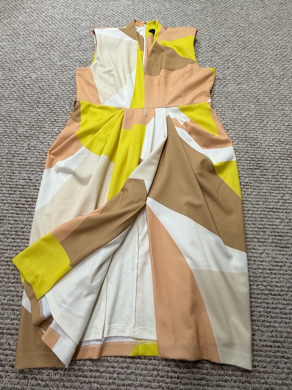 Donna Karan New York Colorblock Dress 16 Midi Sheath Yellow Beige Corporate Chic - Picture 14 of 16
